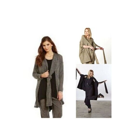 Bryn Walker Cavendish Cardigan Lightweight Knit Charcoal Gray Womens Large New - Picture 2 of 2